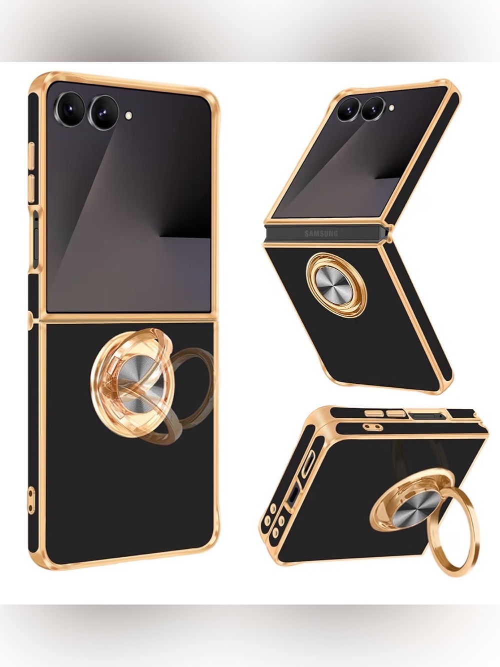 Galaxy Z Flip 7 Protective Case in Black & Gold